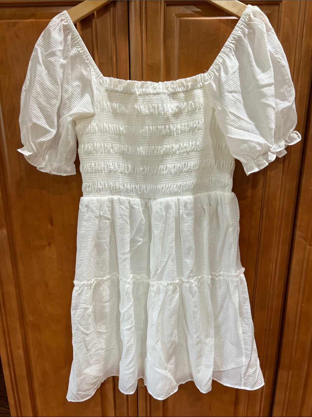 NEW with tags White Smocked Puff Sleeve Mini Dress - Picture 8 of 9